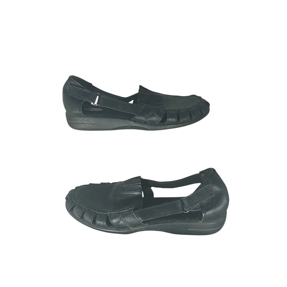 Dr. Scholls Huarache Loafers 8M Black Leather Kiltie Fringe Comfort Shoes